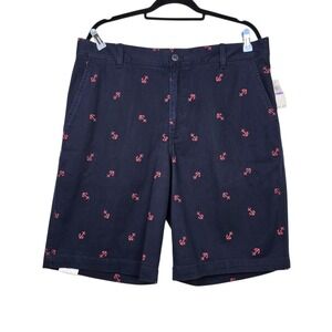 IZOD Mens Saltwater Blue Red Anchor Embroidered Beachtown Shorts Size 38 NWT